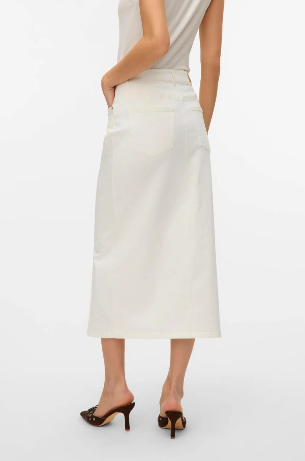 Vero Moda Nederdele>Cowboynederdel vmWild Alvida Button HR 7/8 Clr Sk Snow white
