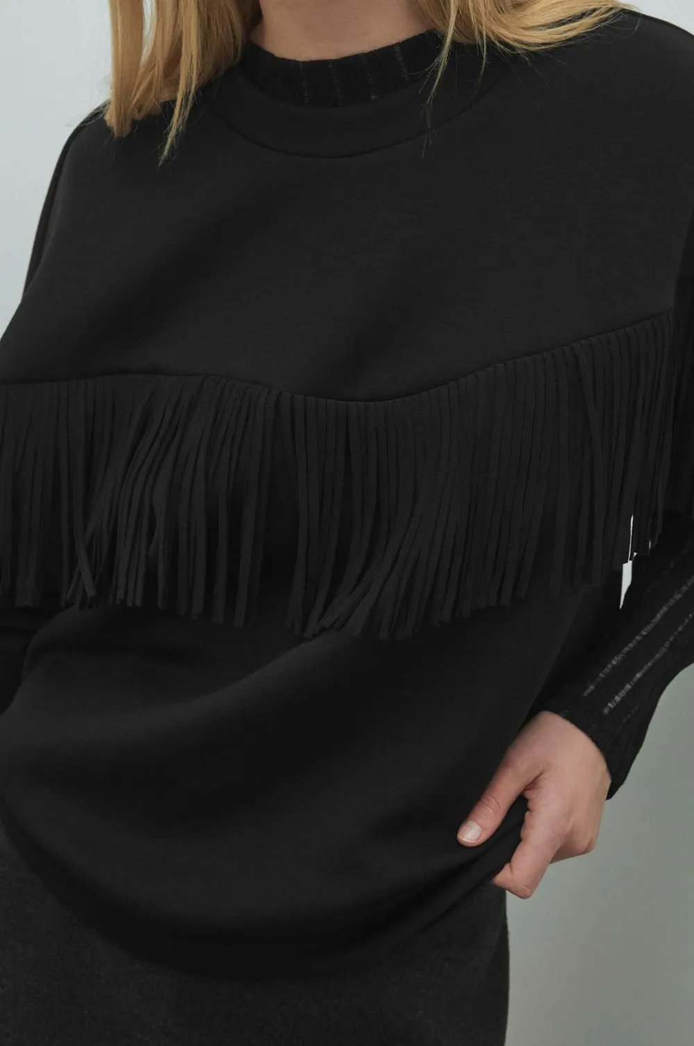 Vila Sweatshirts & Hoodies>Sweatshirt viReflect L/S O-neck Fringe Black beauty