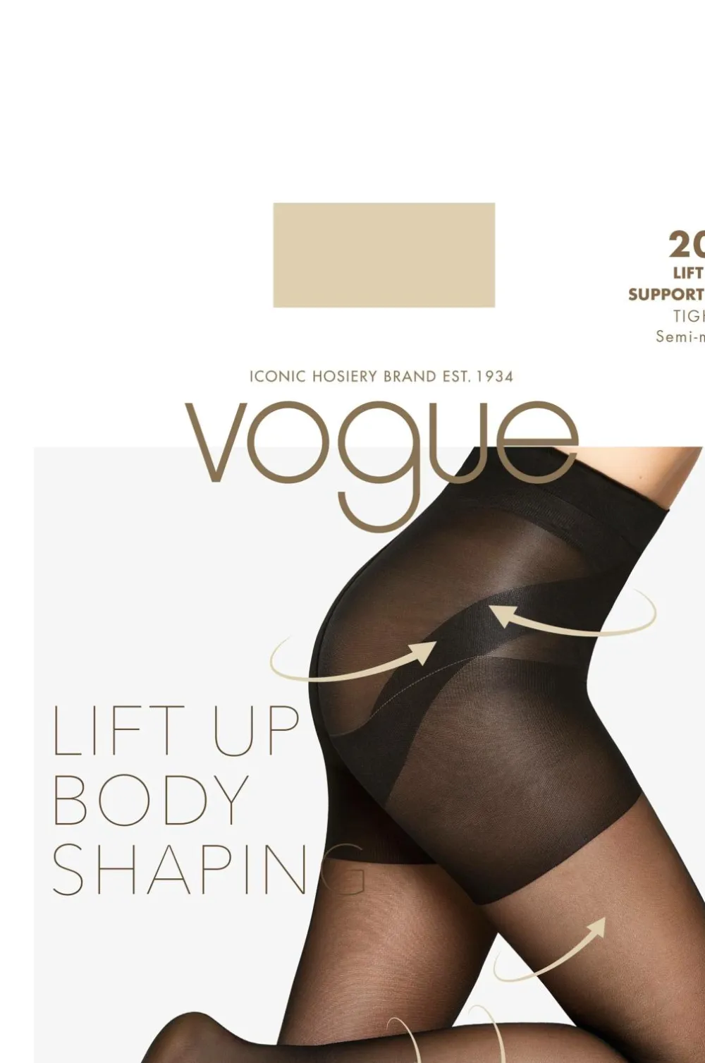 Vogue Støttestrømpebukser Ladies Den Pantyhose, Lift Up Support 20den - medium support Suntan Hot