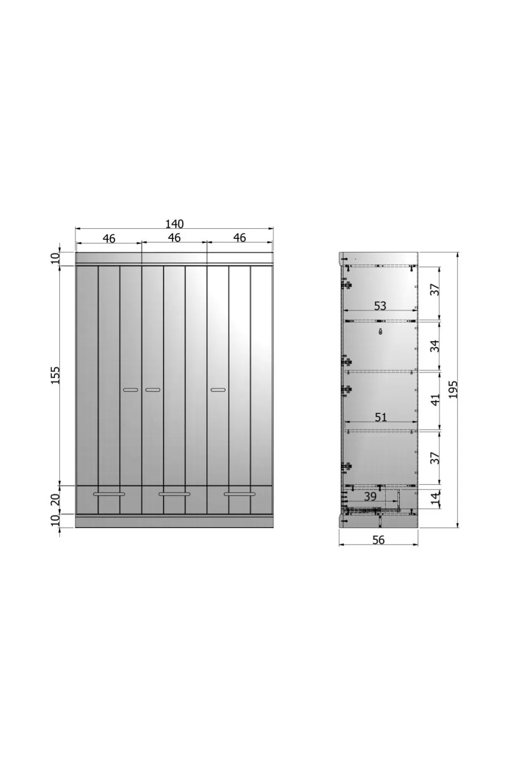 WOOOD Garderobeskabe>Garderobe Connect m struktur, H195xB140xD53 Hvid