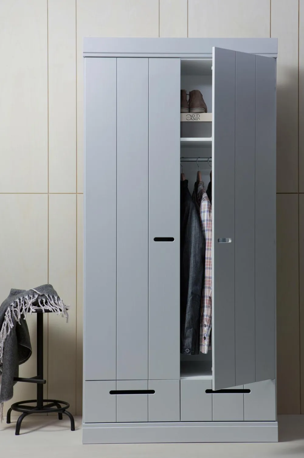 WOOOD Garderobe Connect m struktur, H195xB94xD53 Concrete Grå Online