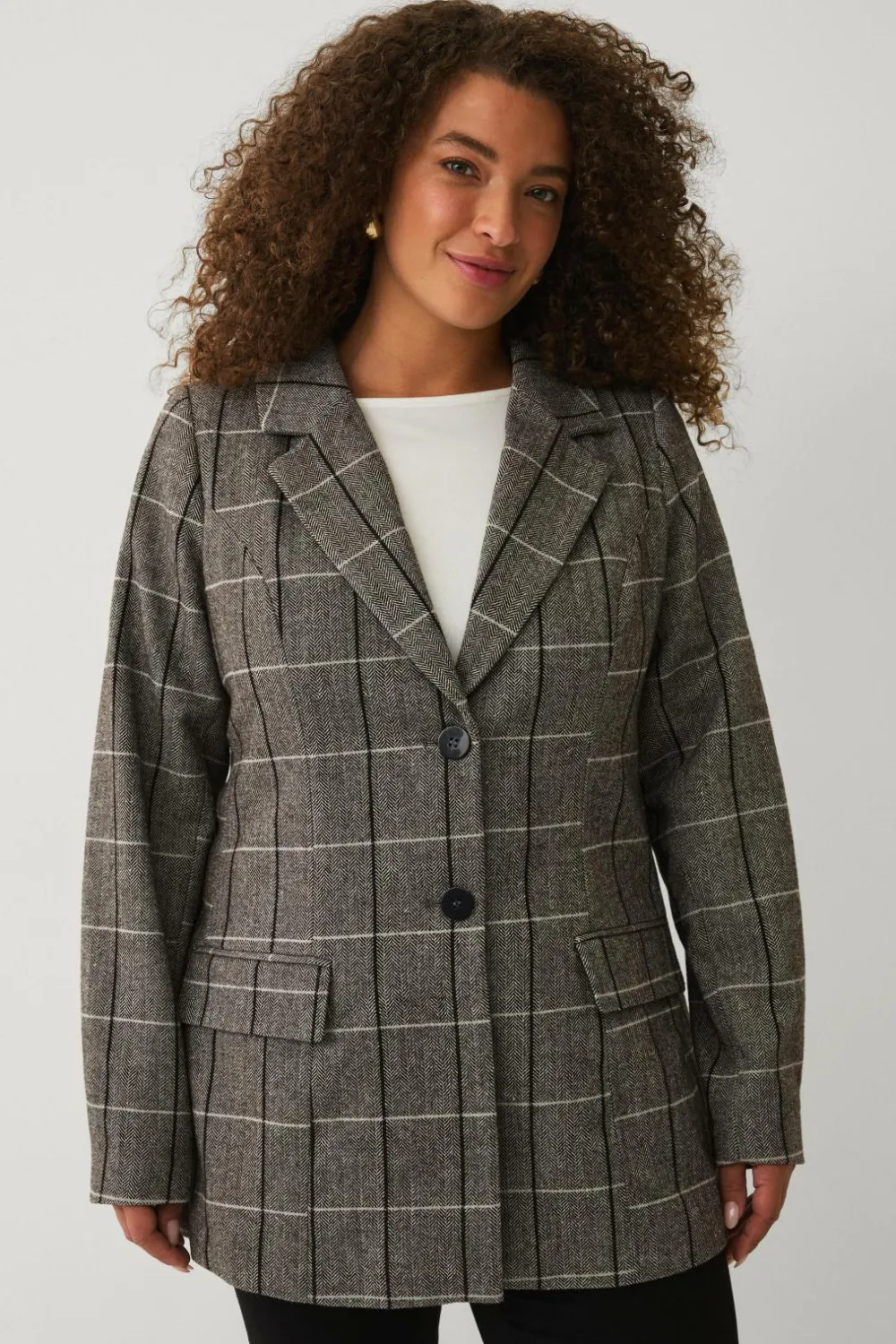 Zizzi Blazere & Veste>Blazer mKalis L/S Blazer Grey check