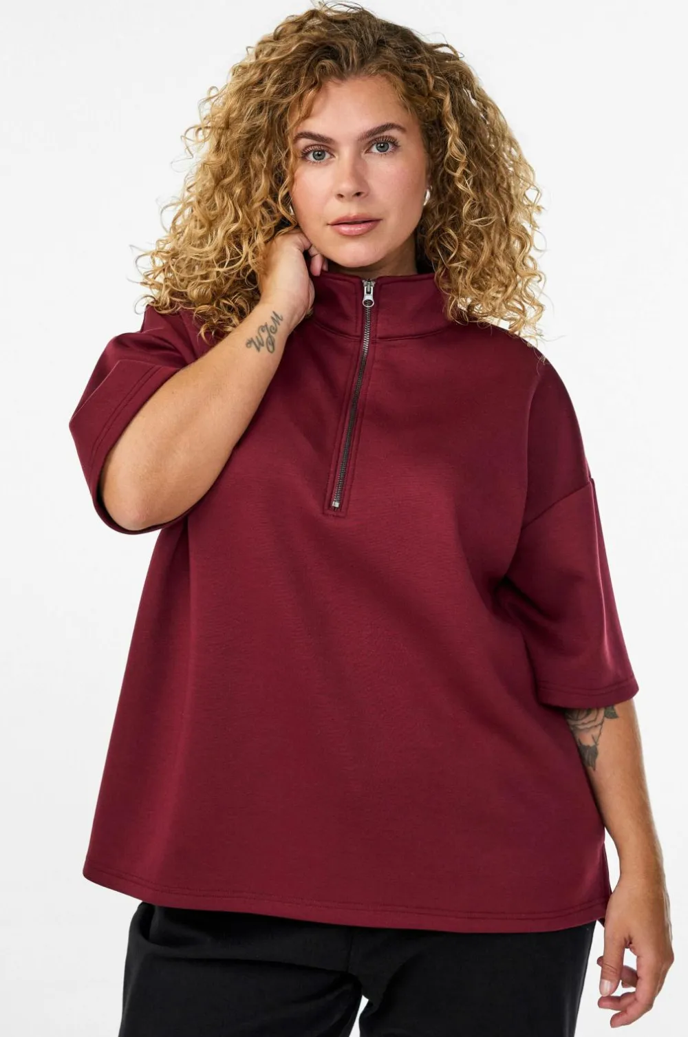 Zizzi Sweatshirt caKatalina 1/2 Zip Tawny port Hot
