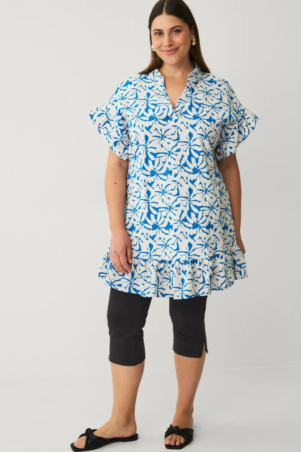Zizzi Tunikaer>Tunika caEllo S/S Blue Off White Aop